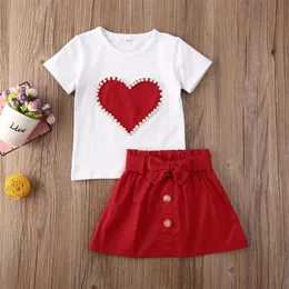 Estate Moda Ragazze Abbigliamento Set 1-4T Infantile Vestiti Del Capretto Perle Cuore Top Gonna Camicia 2 Pz Abbigliamento Per Bambini Vestito 210515