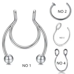 Lot50pcs Clip på Fake Nose Hoop Ringar Kirurgiskt stål Inget hål Non Piercing Body Smycken 20gx8mm