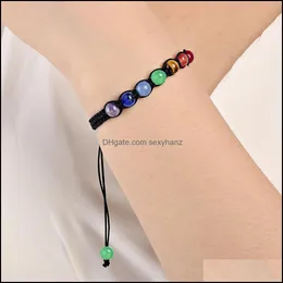 Pärlor, strängar naturliga pärlor diy sten 7 kristall colorf chakra armband för kvinnor flätade reparmband reiki spirituella yogamycken droppe