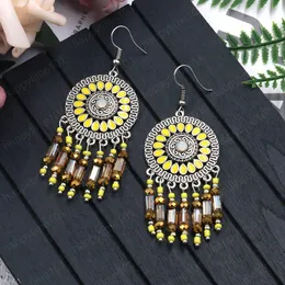 Mode Runde Legierung Ohrring Vintage Indische Jhumka Weibliche Gelbe Kristall Quaste Baumeln Ohrringe Für Frauen Böhmischen Ethnischen Schmuck