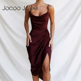 Jocoo Jolee Women Summer Europeen and American Sexy V-Neck Hight Side Split Slim Temperament Suspender Dress 210619