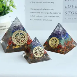 Sieben Chakra Organe Schmuck Pyramide Set Stück bunter Kristallstein Harz Chips Schicht Blume des Lebens Heilung