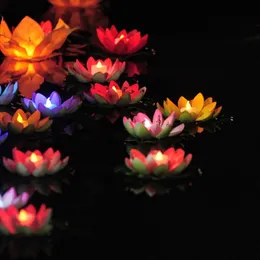 Glänsande LED Lotus Candle Wishing Lamp Artificiell Floating Eva Blomma med elektroniska ljus för Xmas Födelsedag Bröllopsfesttillbehör
