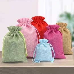Coton Linen Drawstring Bag Jewelry Packaging Organizer Christmas Wedding Candy Gift Pouch Makeup Cosmetic Coins Bags