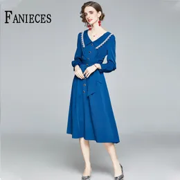 Vintage Women Autumn Midi Dress Arrival Fashion Long Sleeve With Belt Elegant Ladies Party Dresses Casual vestido robe hiver 210520