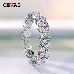 OEVAS 100% 925 Sterling Silver Sparkling Full High Carbon Dimond Zircon Flower Anelli per le donne Fidanzamento Wedding Fine Jewelry 211217