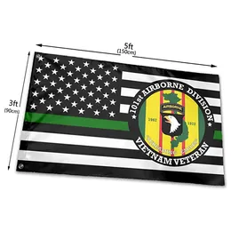 Тонкая зеленая линия 101-й воздушно-десантной подразделение Вьетнамский ветеран флаг яркий цвет УФ-исчезновения устойчива к двойным сшитым украшением баннер 90x150см цифровой печати оптом