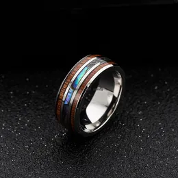 Inlay Hawaiian Koa Wood Rings Mens Wedding Bands Abalone Shell Titanium Steel Ring Finger for Women Men Fashion Jewelry Will and Sandy