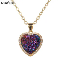 Pendant Necklaces ShinyGem Fashion 12*12mm Love Heart Natural Sparkling Crystal Druzy Gold/Silver Plated For Women Gif