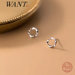 WANTME Genuine 925 Sterling Silver Chic Twist Wave Simple Round Small Stud Earrings for Fashion Women Teen Girl Party Jewelry 210507