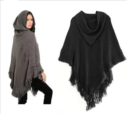Scarves Women's Hooded Poncho Batwing Knit Shawl Cloak Coat Knitwear Cape Free Size