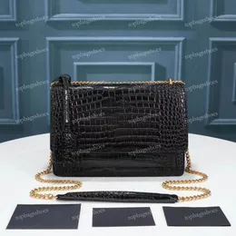 designer chain bags genuine real leather handbag purse crocodile graceful luxury women soft 2021 black red brand fashion camera baguette crossbody bag 24cm
