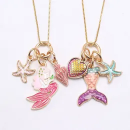 2 Colors kids Jewelry Mermaid Starfish Pendant necklace children girl Long Chain Necklaces for girls gift M3901