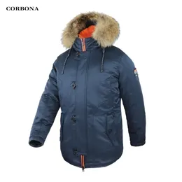 Corbona N3B Typ Vinter Parka Mäns Coat Long Oversize Real Fur Hood Military Army Male Jackets Padded Fleece Brand Cloths 211214