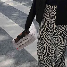 Werueruyu kvinnor zebra print stickad kjol rakt passande elastisk midja tillbaka split midi längd vintage damer outfits 210702
