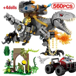 Stadt Mechanische Dinosaurier Jurassic Welt Tyrannosaurus Schlacht Fleischfressende Drachen Bausteine Figuren Ziegel Spielzeug für Kinder X0902