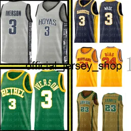 Allen 3 Iverson Dwyane 3 Wade Jersey Len 34 Bias Mens University高校バスケットボールジャージ刺繍S S-XXL大学