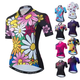 Jackets de corrida WeimoStar Flower Women Cycling Jersey Mountain Bicycle Roupas de verão MTB Bike Breathable Shirt