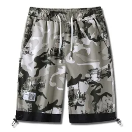 Casual Beach Shorts Men Summer Polyester Men's Clothing Bermuda Camoufalge Drawstring Streetwear Shorts Homme Oversize M-4XL 210601