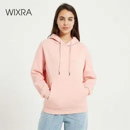 Wixra Autunno Moda Donna Felpa con cappuccio Felpa Harajuku Solid Spring Lady Felpa con cappuccio allentata Manica lunga Donna Casual Plus Pullover 210928