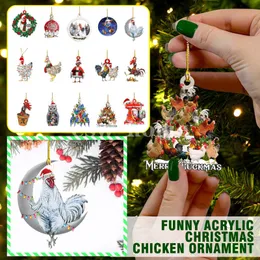 Christmas Scarf Chicken Pendant Holiday Decoration Drop Ornaments for Tree Home Decor Navidad Noel