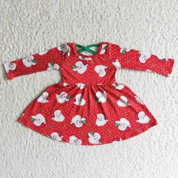 Cute Santa baby girl cartoon dress red winter long-sleeved cross straps girl line up birthday gift dress G1215