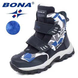 BONA Style Children Boots Hook & Loop Boys Winter Shoes Round Toe Girls Ankle Comfortable Fast 211227