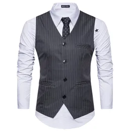 Herrvästar Casual Suit Vest Fashion Slim Striped Gilet Homme för Män Waistcoat Dress Male Tuxedo