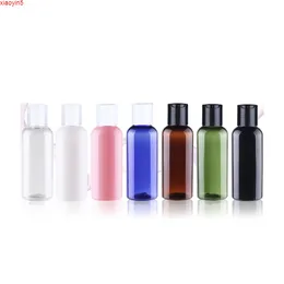 50 unids 50 ml colores vial de plástico botella de contenedor humectante de pequeña capacidad, botellas de 1,7 oz PET disco tapa superior embalaje cosmético cantidad alta