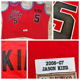 Vintage 2006-2007 Nova Jersey Basqueteball Jerseys Mens Vermelho 5 Jason Kidd Costurado Camisas S-XXL Malha Alta Qualidade