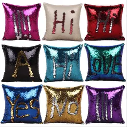 Mermaid Dubbel Sequin Pillow Case Cover Glamour Square Pillow Case Kuddehölje Hem Sofa Bil Dekoration utan kärna