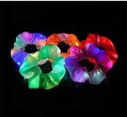 LED Bright Flashing Satin Large Hair Band Intestine Nightclub Bar Dance Club Luminous Hair Accessories Women Headdress 30pcs