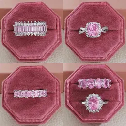 2021 Nytt Lyxigt Mode 925 Sterling Silver Rosa Förlovningsring Eternity Ring För Kvinnor Julklapp Kärlekssmycken Z2 X0715