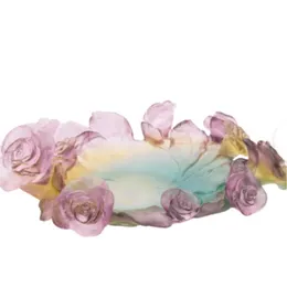 동부 럭셔리 프리미엄 컵베이스 컬러 유약 장미 꽃 유리 차 커피 병 트레이 아름 다운 접시 홈 테이블 장식입니다.