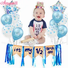 Party Decoration Halfir Urodziny Dekoracje Zestaw Ballons My 1/2 Balony Banner Hat 6 miesięcy Stary Baby Sryszarne Dostawy