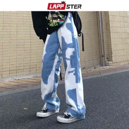 Lappster Men Cows Y2K Streetwear Baggy dżinsy 2022 Man White Hip Hop High Talisted kombinezon męski Vintage Denim Pants Bottoms 0309