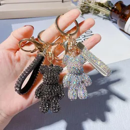 5Pcs Full Diamond Bear Doll Keychains Fashion Crystal Cute Cartoon Animal Keyring Pendant Car Chain Charm Trinket Gifts Accessories