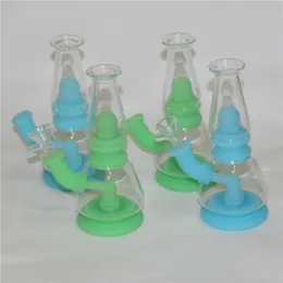 7.5inch Assembler Hookahs Glow in the dark mini Silicone Bongs dab rig avec fumer bol d'herbes sèches tuyaux en silicone bong en verre