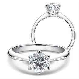 Lesf Diamond Riamond Ring 925 Серебряное участие Классический круглый женский свадебный подарок размером 0,5 / 1,0 карат 211217