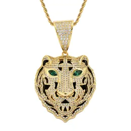 Luxury Design Animal Tiger Necklace Gold Silver Plated Iced Out Full Zircon Mens Bling Hip Hop Jewelry Gift