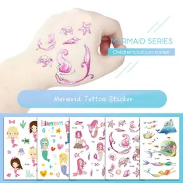 Mermaid Waterproof Tattoo For Kind Full Arm Sticker Temporary Tattoos Cartoon Flash Princess Stickers Fashion Children