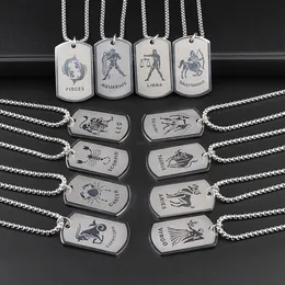 Stainless Steel 12 Zodiac Sign Necklace Men Hip Hop ID Dog Tags Pendants Charm Star Sign Choker Astrology Necklaces Fashion Jewelry Will and Sandy