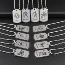 Edelstahl 12 Sternzeichen Halskette Männer Hip Hop ID Erkennungsmarken Anhänger Charm Sternzeichen Halsband Astrologie Halsketten Modeschmuck Will und Sandy