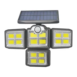 198 COB LED Solar Lamp Sensor Light Four-Head Roterbar Garden Floodlight Wall Spotlight