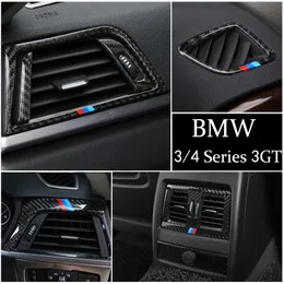 Carbon Fiber Car Stickers Center Console Outlet Luftkonditionering Vent Dekorativ täckram för BMW 3 4 Serie 3GT F30 F31 F32 F34 F36 Auto Tillbehör