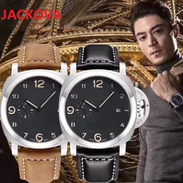 Topp Luxury Mens Multi Functional Watches 44mm Fashion Classic Real Leather Strap Quartz Movement Designer Watch Luminous Big Dial Man Wristwatch Montres de Luxe