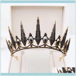 Jewelryforseven Women Bride Noiva Wedding Party Hair Jewelry Baroque Style Black Crystal Tiaras And Crowns Headpieces Headbands Drop Deliver