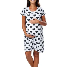 Polka Dot Print Maternity Dress Short Sleeves Pregnant Women Breast Feeding Summer Clothes For Postpartum Mommy Nursing Dresses Q0713