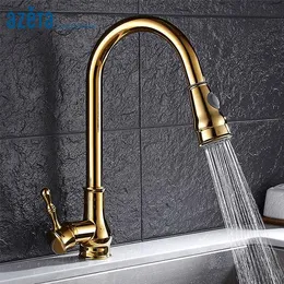 Küchenarmaturen Azeta Bogenform Wasserhahn Golden Pull Out 360 Grad Schwenkauslauf Kalt- und Wasserspüle Wasserhahn Torneira 8208G