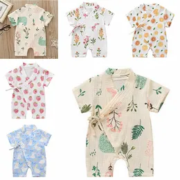 Sommar baby kläder muslin bomull nyfödd tjej rompers kortärmad spädbarn pojke jumpsuits söta pyjamas baby kläder 5 mönster dw5774